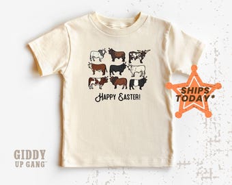 Cows with Bunny Ears Shirt, Happy Easter with Cows Youth Natural TShirt, Todder Western Graphic Tee ( GB2433 )