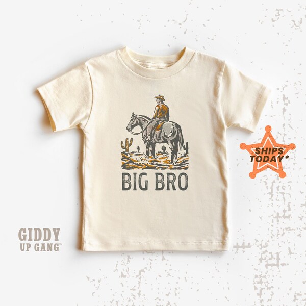 Big Bro with Cowboy Natural T-Shirt, Cowboy Big Brother Reveal Shirt, Western Themed Baby Reveal