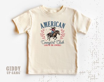 Trendy 4th of July Shirts, American Cowgirl Club Toddler Natural Tee, Cute Cowgirls TShirt