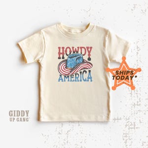 July 4th Natural Tees, Howdy America with Cowboy Hat Toddler Shirt, Western Cowboy USA