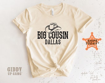 Cowboy Hat Big Cousin with Custom Name Natural T-Shirt, Cowboy Cousin Shirt, Western Graphic Tees