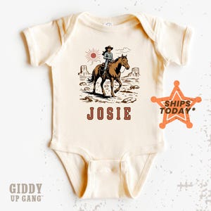 Desert Cowgirl Riding Horse Infant T-Shirt, Western Cowgirl with Custom Name Onesies® Brand, Personalized Gifts for Kids ( GR17331 )
