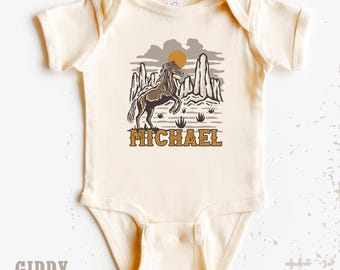 Custom Cowboy Infant T-Shirt, Desert Horse with Custom Name Onesies® Brand, Personalized Baby Boy Gift  ( GR17237 )