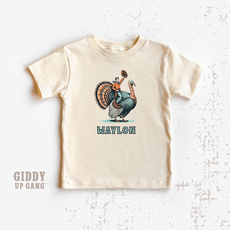 Thanksgiving Rodeo T-Shirt: Cowboy Riding Turkey with Custom Name Shirt ( GF6814 ) image 3
