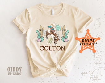 Easter Graphic Tees, Cowboy Easter Bunny Natural Shirt, Easter Shirts for Men ( GB2439 )