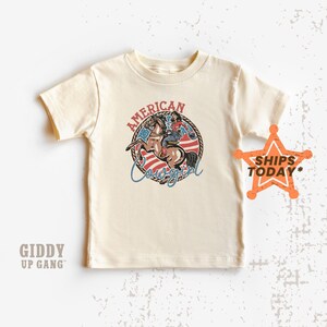Fourth of July Shirt for Girls, American Cowgirl Toddler Graphic Tee, Western Themed 4th of July T-Shirt
