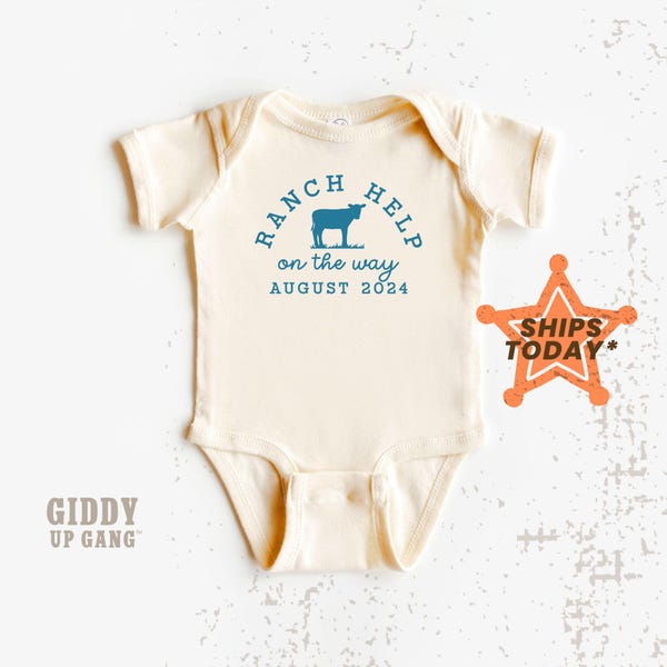 Pijamas de bebé Ranch Help On The Way® Marca: Revelación de embarazo personalizada (GK10145)