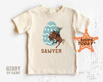 Custom Easter Shirts, Bucking Easter Egg with Name Toddler Natural Tee, Western Graphic Tees ( GB2421
