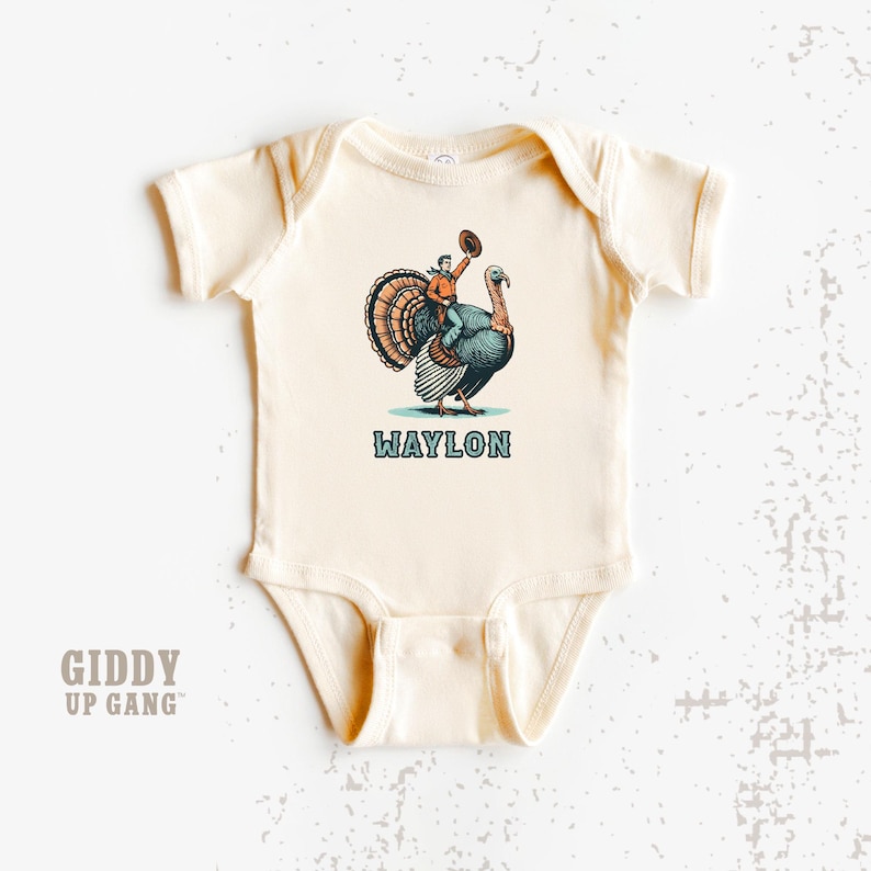 Thanksgiving Rodeo T-Shirt: Cowboy Riding Turkey with Custom Name Shirt ( GF6814 ) image 4