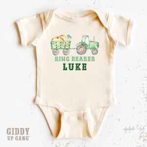 Green Tractor Ring Bearer Shirt: Custom Name, Kids Wedding ( GV21252 )