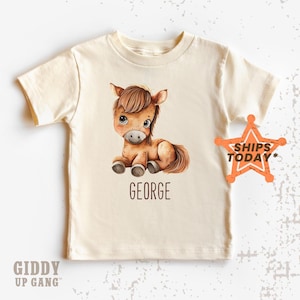 Watercolor Baby Horse with Custom Name Shirt, Country Western Animal T-Shirt, Gift for Country Kids ( GR17321 )