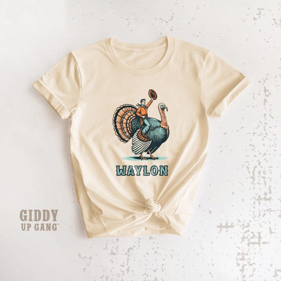 Thanksgiving Rodeo T-Shirt: Cowboy Riding Turkey with Custom Name Shirt ( GF6814 )