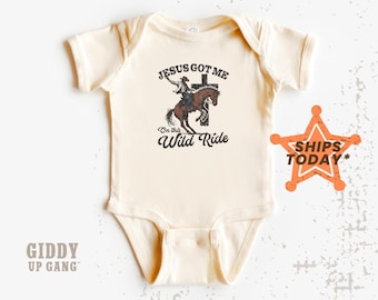 Jesus Got Me On This Wild Ride Onesie®: Cowboy Cross Graphic Tee ( GB2427 )