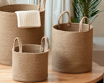 Handmade Scandi Cotton Rope Basket | Large Round Storage | Plant Pot | Laundry Basket | Bathroom Storage | Housewarming Gift | Shoe Storage