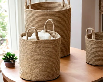 Handmade Scandi Cotton Rope Basket | Large Round Storage | Plant Pot | Laundry Basket | Bathroom Storage | Housewarming Gift | Shoe Storage