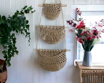 Blumenampel Für Pflanzen | Makramee Aufbewahrung | Aufbewahrung für Obst | Küchen Aufbewahrung | Bauernhaus Dekor | Handgemachter Korb | Boho Wohndekor