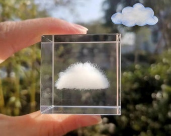 Crystal Cloud Cube - Wolke Sky Nuage Sculpture Paperweight | Shelf Sitter Decor | Crystal Decoration for Home | Sky-Themed Cute Gift