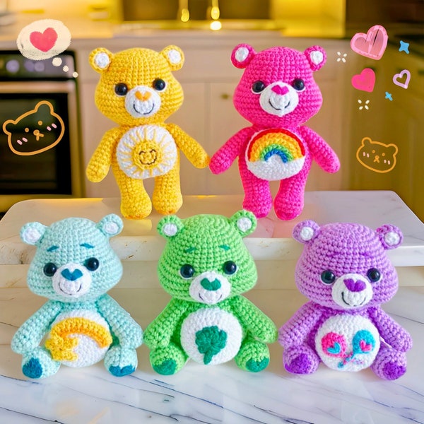 Adorable Bears Crochet Pattern - Tenderheart Bear, Cheer Bear, Bear Amigurumi