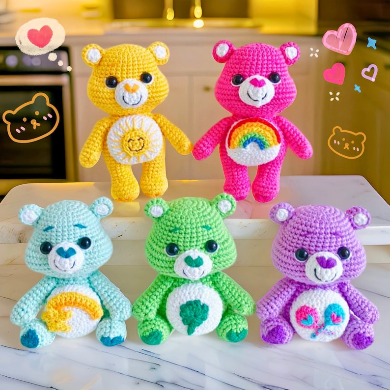 Care Bear Crochet Pattern Tenderheart Bear, Cheer Bear, Bear Amigurumi image 1