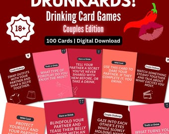 Borrachos: Juego de cartas para beber para adultos en pareja / Juego de beber para parejas / Juegos imprimibles para parejas / Juego picante para adultos de 100 cartas / Explícito