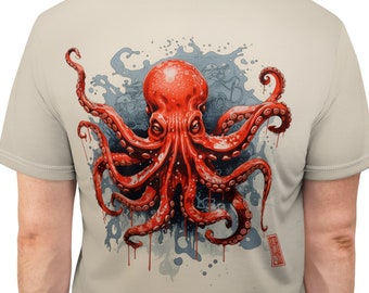 Octopus T-Shirt • Neotraditional Japanese • Spray Paint Realism • Caligraphy Japan • Anime Manga Gyotaku • Martial Arts • Mens Womens Tee