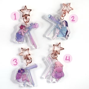 Stargazing Girl Acrylic Keychains, Space Keychain, Cute Keychain Gift, Space themed Gift, Cute Keychains, Pink Keychain, Star Keychain