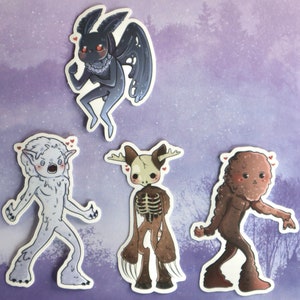 Cryptid Stickers, Bigfoot Sticker, Mothman Sticker, Yeti Sticker, Wendigo Sticker, Creepy Sticker, Sasquatch Sticker Vinyl, Cute Sticker
