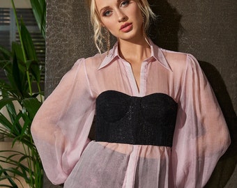 Zemira Shirt | Couture Shirt | Oversized Shirt | Dusty Pink Luxury Shirt | Birthday Shirt | Party Shirt | Occasion Shirt | Evening Shirt