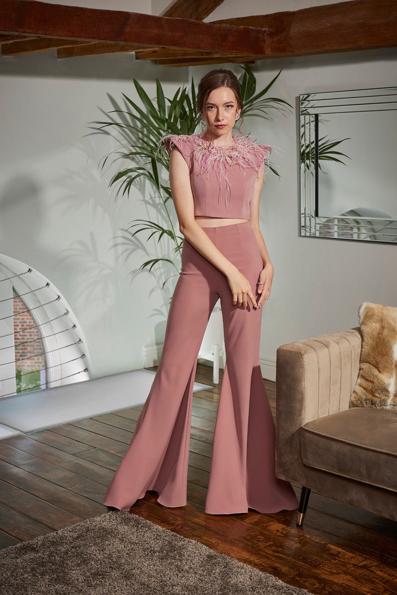 Rosea Pants Party Flares Trousers Luxury Flares Birthday Trousers Festival Trousers Red Carpet Trousers Luxury Couture image 2