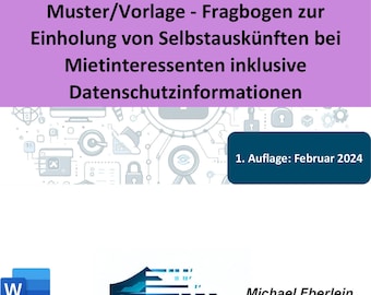 Sample/template - questionnaire for obtaining self-disclosure from prospective tenants including data protection information