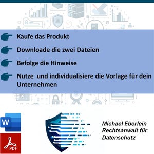 May include: A digital graphic with the text "Simpel und einfach" and instructions in German. The image includes a Word document icon, a PDF icon, and a shield graphic with the text "Michael Eberlein Rechtsanwalt f&uuml;r Datenschutz".