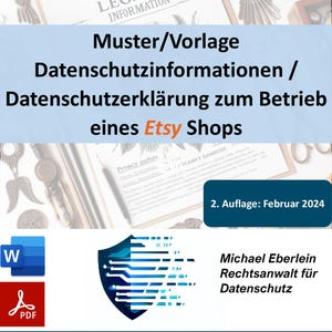 Muster/Vorlage Datenschutzinformationen / Datenschutzerklärung zum Betrieb eines Etsy Shops