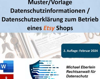 Muster/Vorlage Datenschutzinformationen / Datenschutzerklärung zum Betrieb eines Etsy Shops