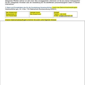 May include: A white document with black text detailing data protection information, including contact details for Max Mustermann and the email info@mustermann.de. The document is labeled "Seite 2 von 3".
