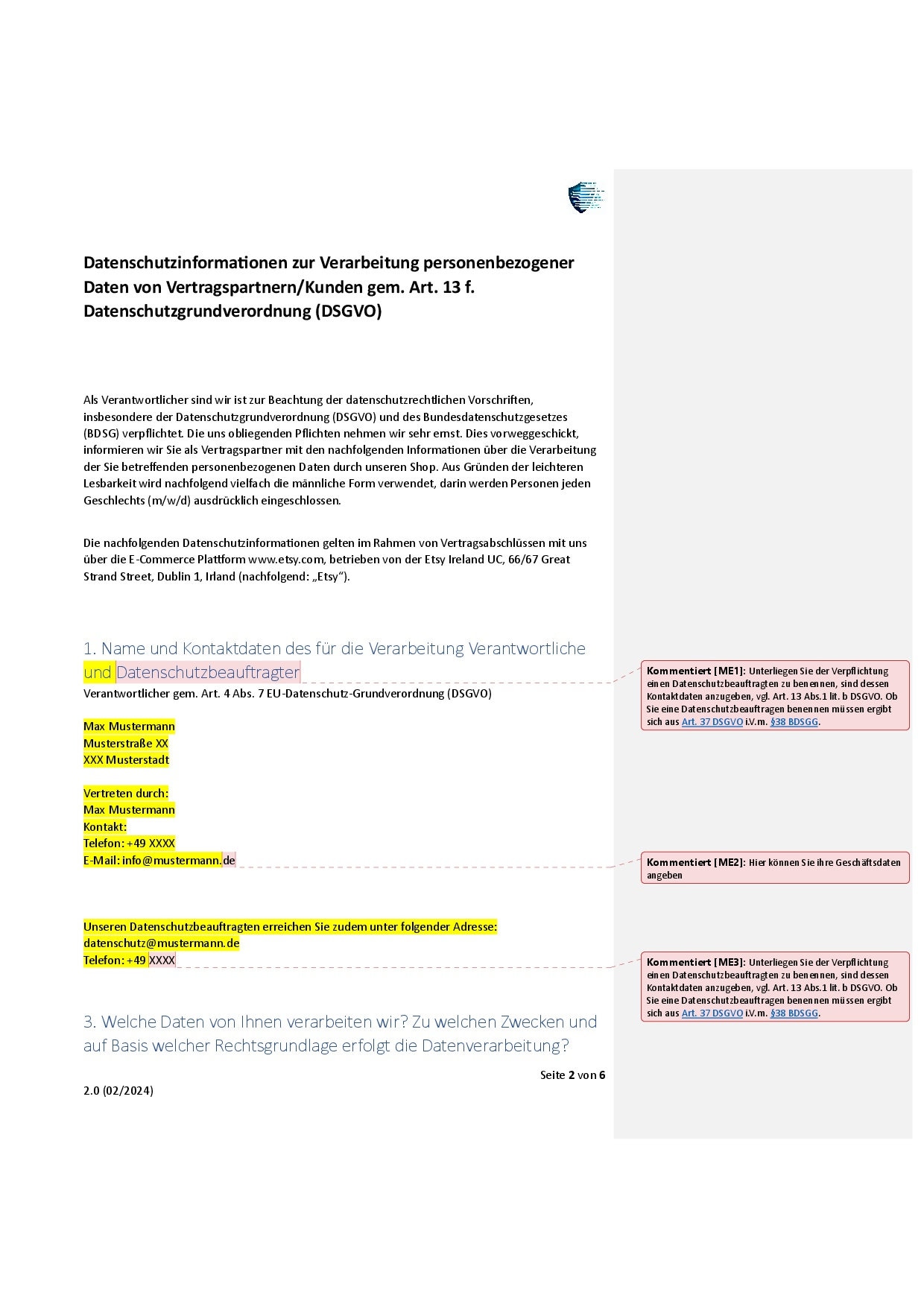 Muster/Vorlage Datenschutzinformationen / …