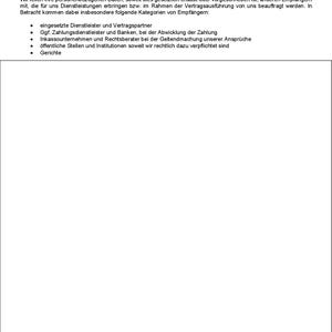 May include: A document page with German text, including a title "4. Wer ist Empf&auml;nger Ihrer Daten?" and bullet points. The document also includes contact information for the Bavarian State Office for Data Protection Supervision.