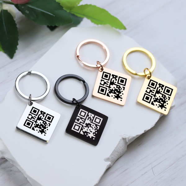 Personalized QR Code Keychain, Custom Code Key Chain, Engraved Music Code Keyring, Website, Photo Sharing Keychains, Personalised Gifts