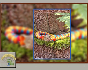 Hand Woven Paracord Anklet in multicolor with eaglehead closure - Paracord Bracelet - Brass Closure Paracord