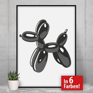 Ballon Hund, gedruckte Leinwand oder Poster, moderner Ballonhund in 6 Farben, kultiges süßes Geschenk, Kindergeschenk, niedlicher Tierduck
