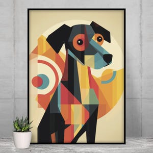Abstrakter Hund Druck, minimalistischer Hund Wandkunst, Geometrische Illustration,Picasso-Style, modernes Hundebild als Leinwand oder Poster