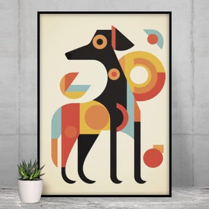 Abstrakter Hund Druck, minimalistischer Hund Wandkunst, Geometrische Illustration,Picasso-Style, modernes Hundebild als Leinwand oder Poster