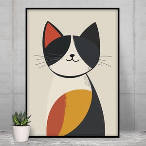 Abstrakte Katze Druck, minimalistische Katze Wandkunst, Geometrische Illustration,Picasso-Style, modernes Katzenbild als Leinwand/ Poster