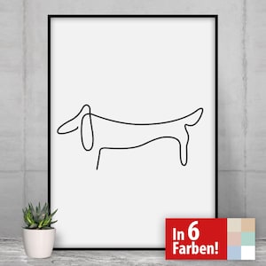 Lineart Wandkunst Dackel, Minimalistische moderne Kunst, abstrakte Tierzeichnung, moderne Poster, Leinwand, Kontour, Illustration, 6 Farben