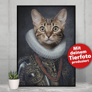 Royales personalisiertes Tier Portrait, dein Liebling im Royal- und Renaissance-Stil auf Leinwand oder Poster, Hund, Katze, individuell