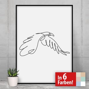 Gedruckte Lineart Wandkunst Adler, Minimalistische moderne Kunst, abstrakte Tierzeichnung, Poster Leinwand, Kontur, Illustration, Wanddeko