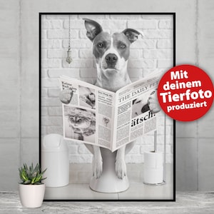 Personalisiertes Tierportrait, Hund auf der Toilette, Tier auf dem WC, individueller Druck Leinwand/Poster, süßes Geschenk, Hund, lustig