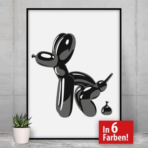 Pooping Ballon Hund, freche gedruckte Leinwand oder Poster, moderner Ballonhund in 6 Farben, kultiges süßes Geschenk, lustiges Geschenk