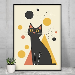 Abstrakte Katze Druck, minimalistische Katze Wandkunst, Geometrische Illustration,Picasso-Style, modernes Katzenbild als Leinwand / Poster