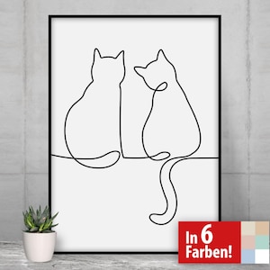 Lineart Wandkunst Katzenpaar, Minimalistische moderne Kunst, abstrakte Tierzeichnung, moderne Poster, Leinwand, Kontour, Illustration