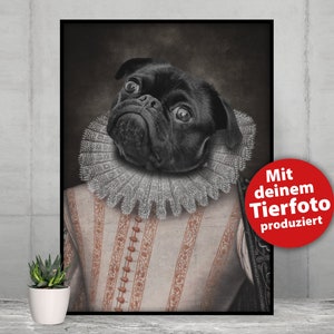 Royales personalisiertes Tier Portrait, dein Liebling im Renaissance-Stil auf Leinwand oder Poster, Hund, Katze, Haustier, individuell